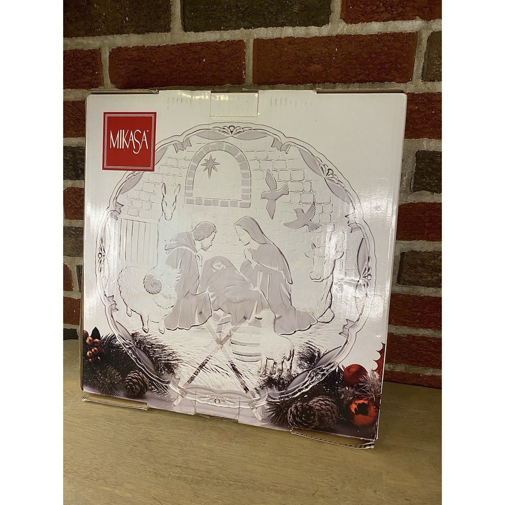 VINTAGE  Mikasa Etched Crystal Nativity Scene Serving Platter 15x15x1.5"
